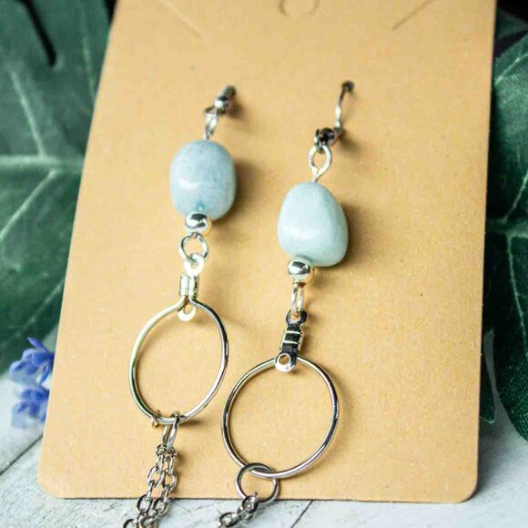 Aquamarine Silver Chain Dangle Earrings - Picture 8 of 15